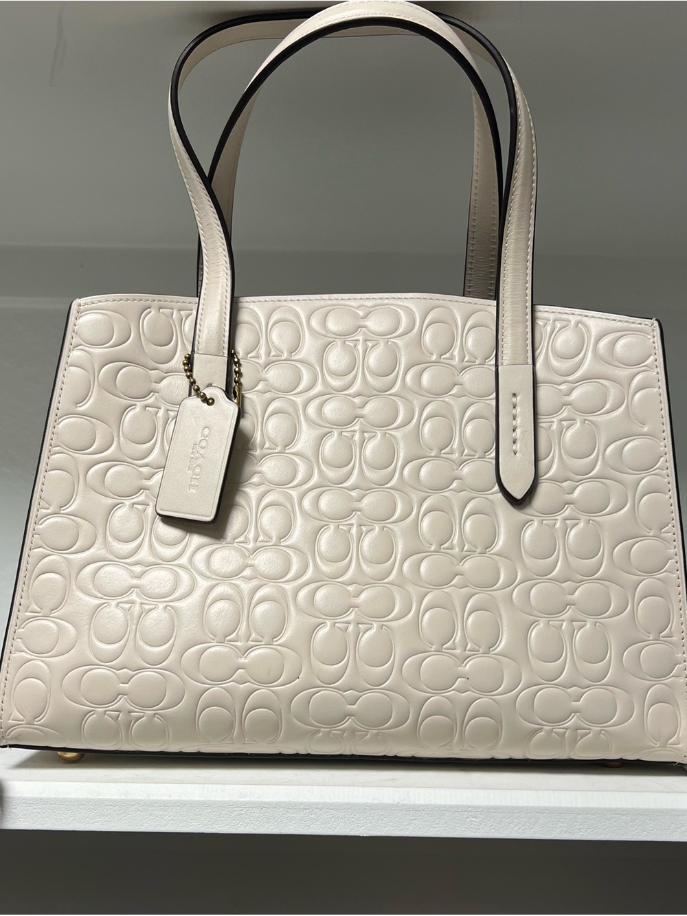 Coach Cream Embossed Signature Leather Tote